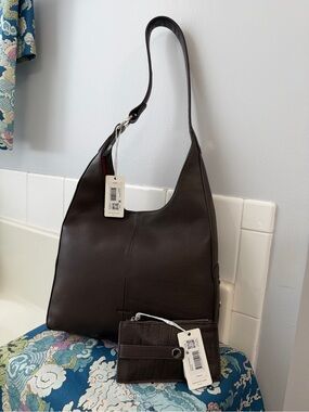 Hammitt Dark Brown Leather Shoulder Bag with Card Case